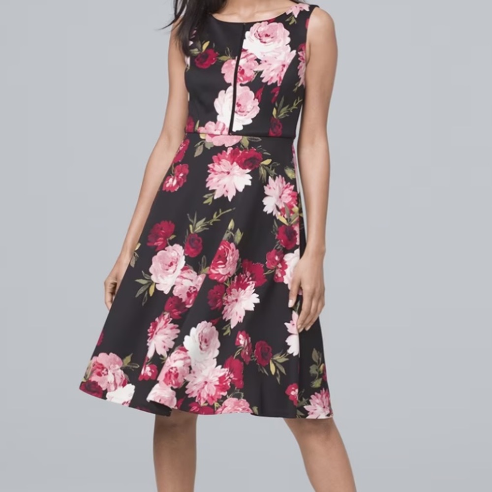 Floral-Print Scuba Fit-And-Flare Dress, like NEW!